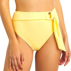 Onia Anais High-Rise Bikini Bottoms with Belt Buckle Accent in Pale Yellow